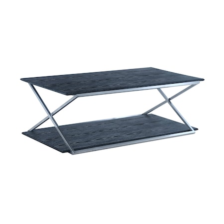 Armen Living Westlake Black Veneer Coffee Table with Brushed Stainless Steel Frame LCPDCOBLBS